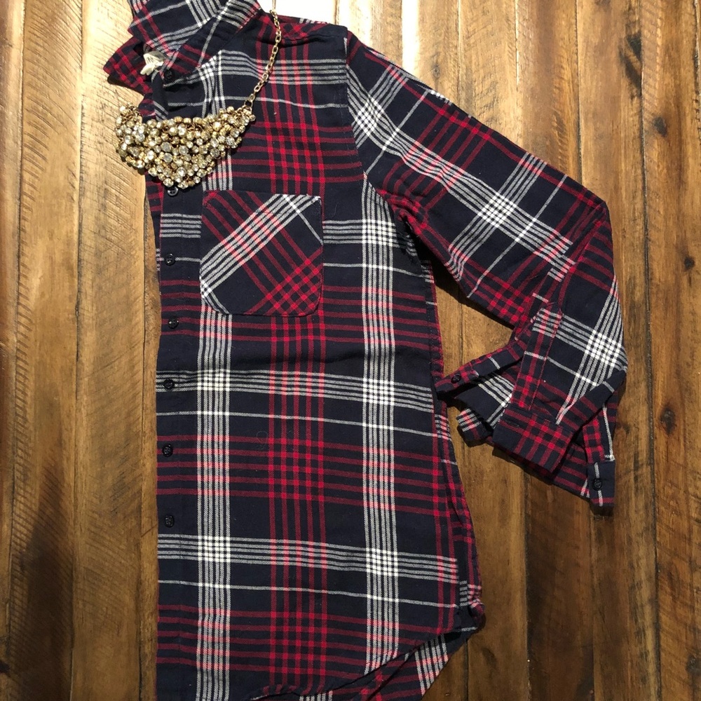 Blue & Red Plaid Flannel Shirt | Pink Rose